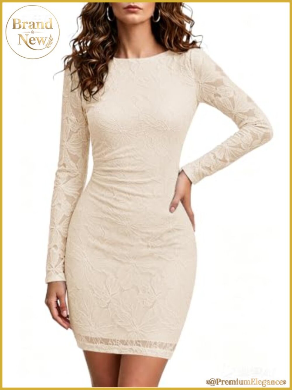 Long Sleeve Floral Lace Bodycon Mini Dress Wedding Guest Cocktail